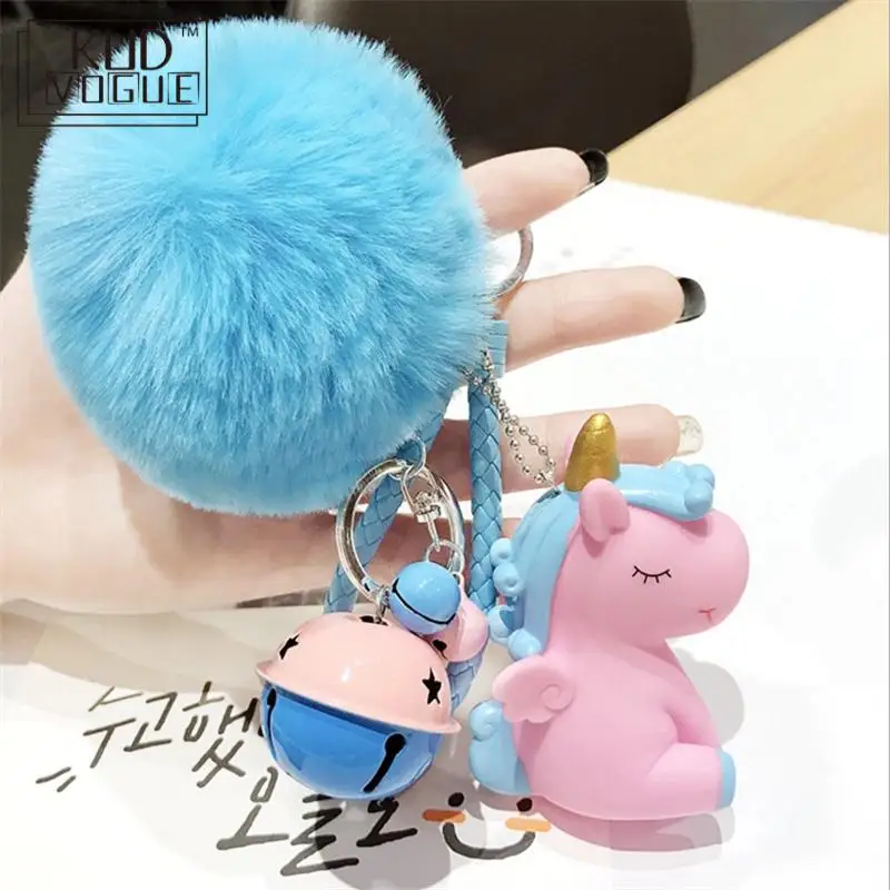 Брелок для ключей с пушистым помпоном в виде единорога брелок мех кролика шар