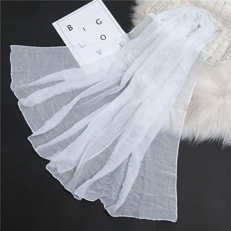 Однотонный шарф универсальная шаль тонкий хлопковый и льняной головной платок