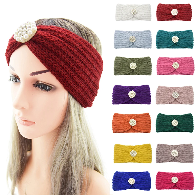 

2021 Warm Headgear Face Wash Headband Sweet Pearl Headband Sports Headband Stylish Knitted Femme Winter Woman Accessories