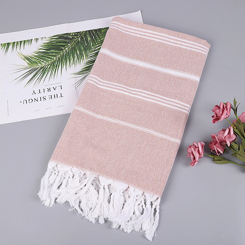

Beach Towel Bath Gift Cotton Blend Multi Purpose Water Absorbent Home Turkish Style Tassel Design Durable Women Wash Stripe Soft