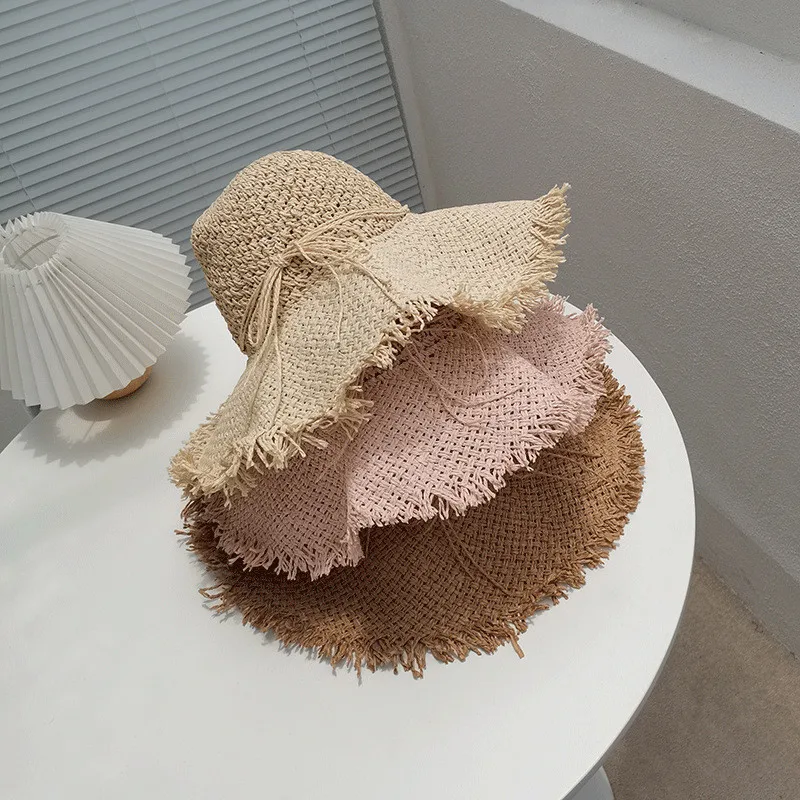 

Новинка 202203-guohao24, летняя бумажная шляпа ручной работы с большими полями, складывающаяся пляжная шляпа от солнца, женская шляпа для отдыха