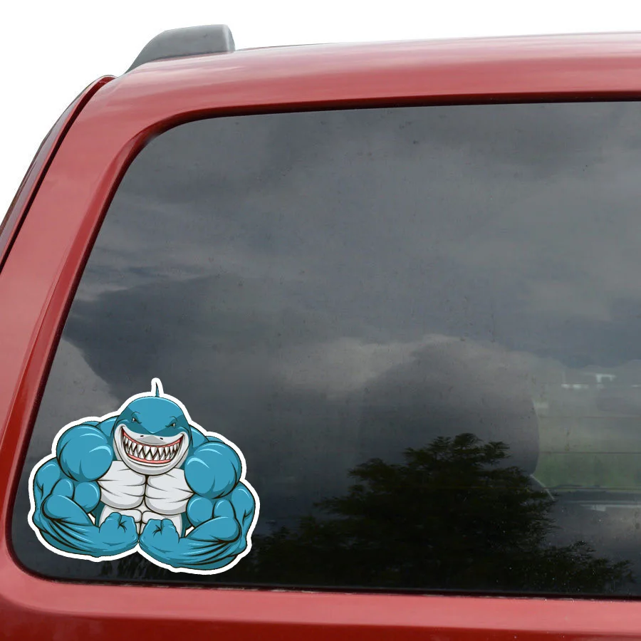 RuleMyLife 15*12.2CM Interesting Aggressive Shark Exercise The Muscle Cartoon Colored PVC High Quality Car Sticker Decoratio - купить по