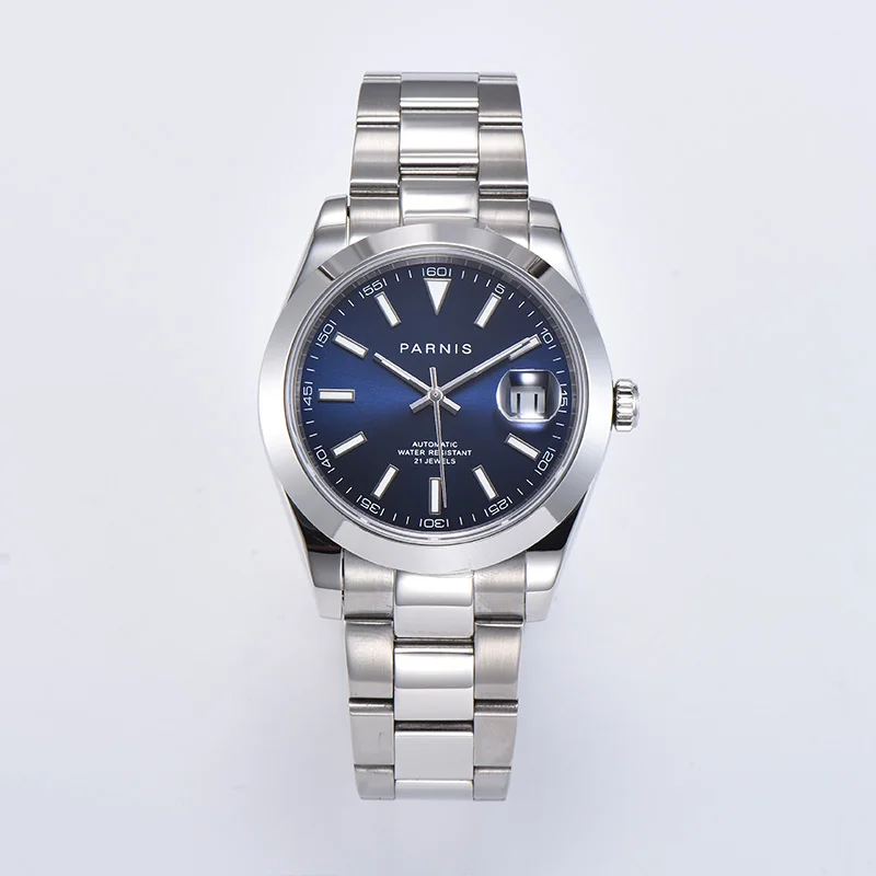 

Fashion Parnis 39.5mm Blue Dial Men's Watches Miyota 8215 Movement Automatic Mechanical Men Watch Calendar man clock 2020 box