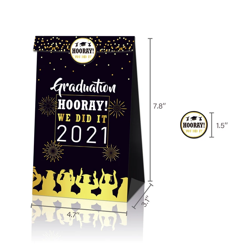

2021 Graduation Party Kraft Paper Bags Candy Gifts Bag Black Golden Packaging Grad Congrats Gift For Students WE DID IT