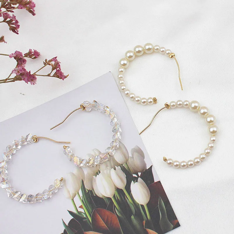 

2020 New Fashion Women's Pearl Beaded Crystal Earrings C Shape Girls Birthday Party Dangle Brinco Brand Earrings Jewelry