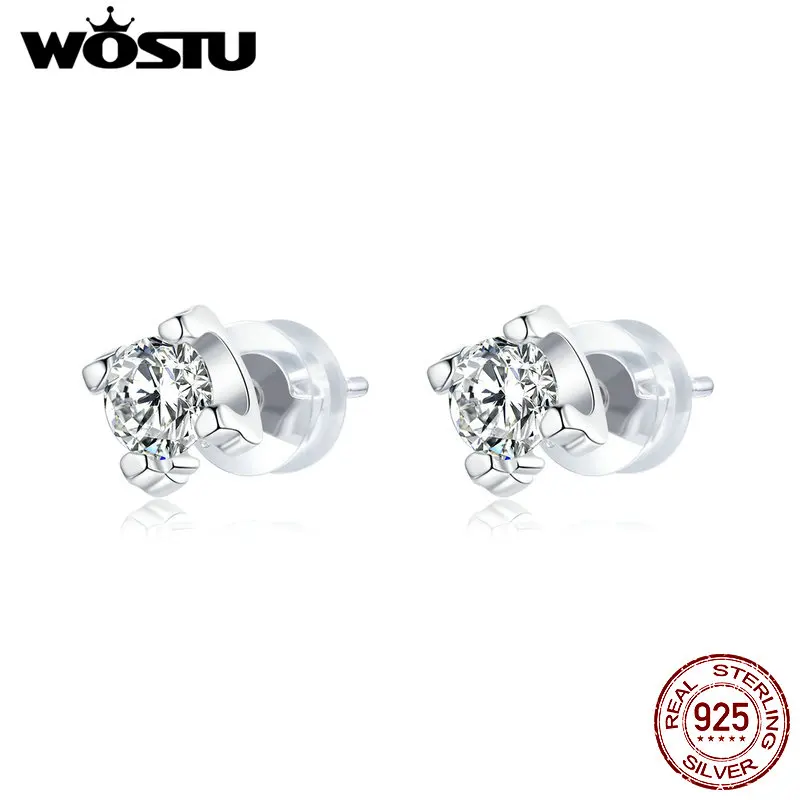 WOSTU серьги гвоздики серёжки из настоящего стерлингового серебра 925 сияющая