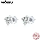 WOSTU серьги-гвоздики серёжки из настоящего стерлингового серебра 925 сияющая простая цирконами прелестные серьги для женщин Свадебные украшения CQE974