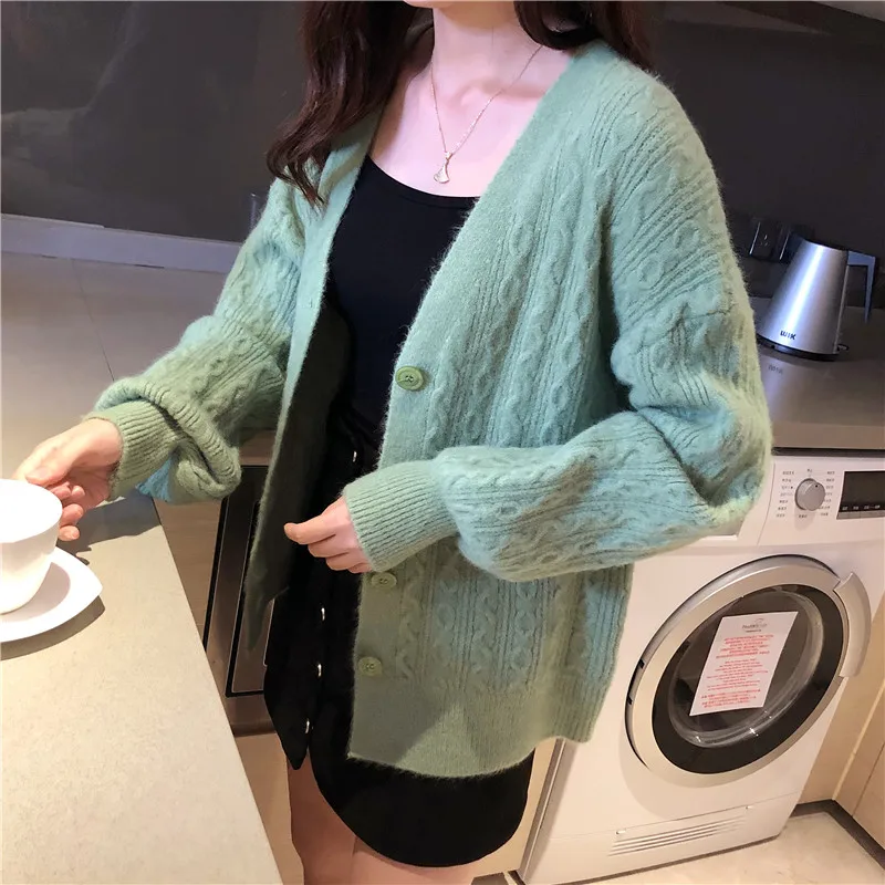 

Платье-кардиган, вязаное, с рукавами-фонариками, большие размеры, для осени 5209