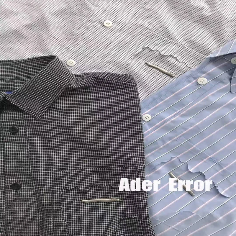 

2021 Ader Error Stripe Shirt Cinder Pocket irregular Metal Logo Tee Men Women Casual Cotton Shirts Back Suture Design Inside Tag