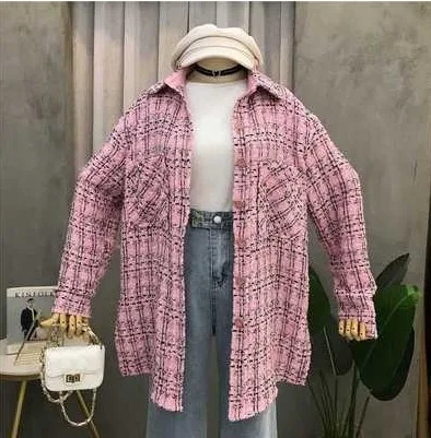 Элегантное розовое клетчатое Женское шерстяное пальто Тренч зимнее теплое