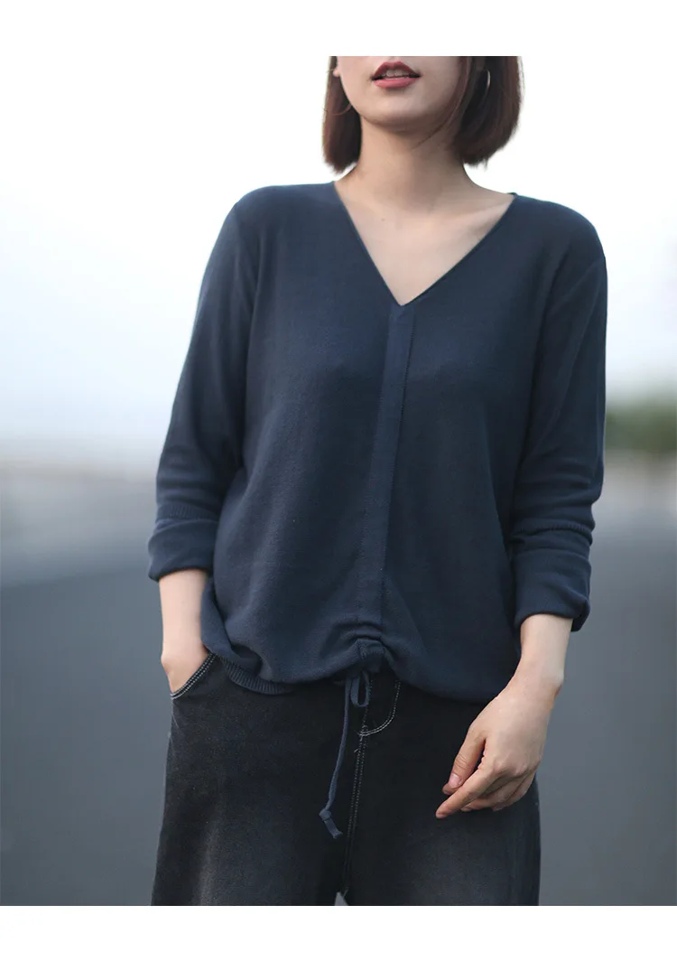 Осенняя футболка женские вязаные свободные пуловеры новинка 2019 ретро топы