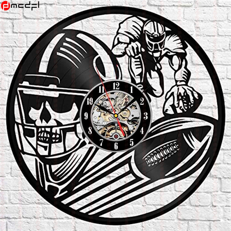 Домашний декор 12 дюймов американский футбол виниловая пластина настенные часы