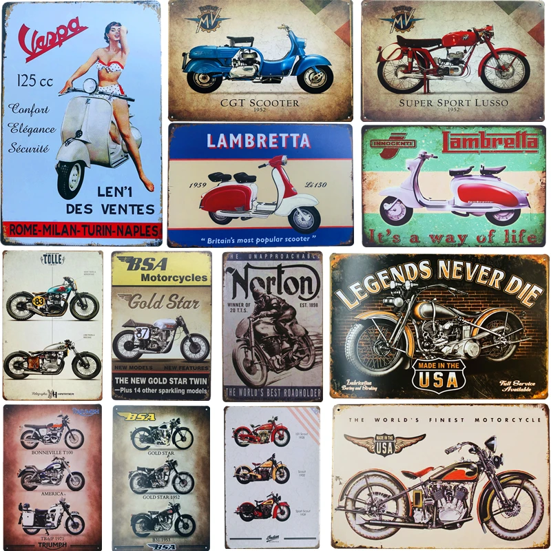 

Vintage Shabby Chic Motorcycle Tin Signs Art Gas Garage Oil Poster Pub Bar Rustic Wall Plaque Home Wall Decor Man Cave