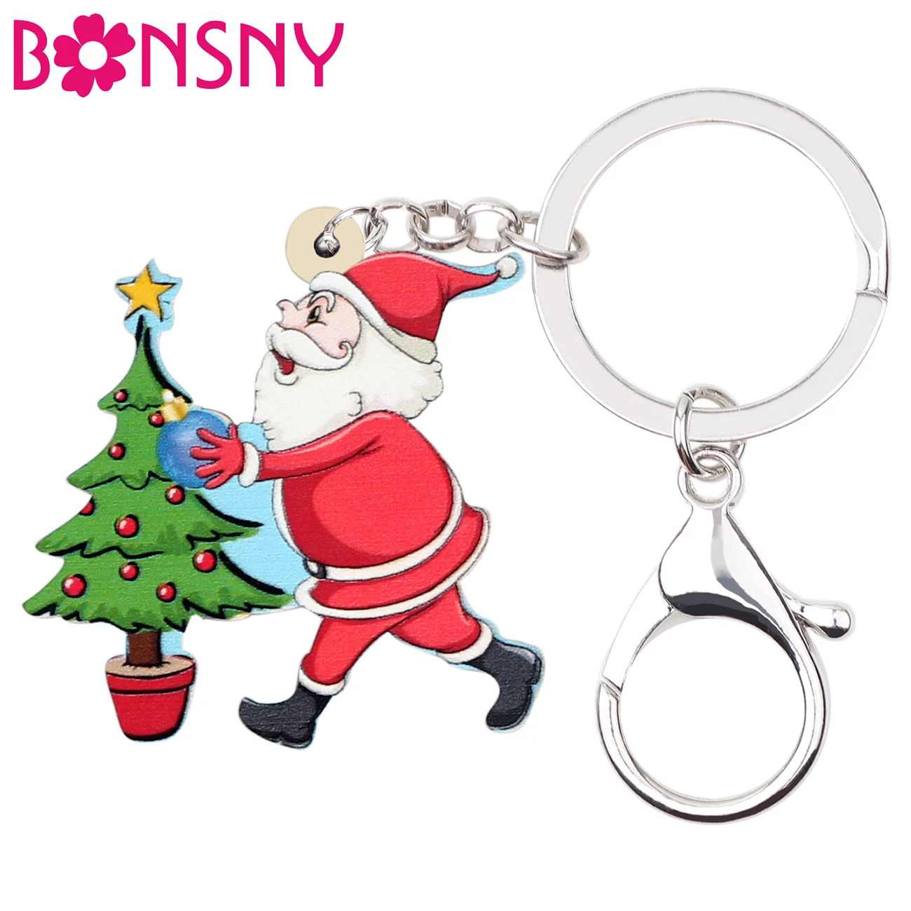 Bonsny акриловые Рождественская елка Санта Клаус брелок для ключей Кольцо