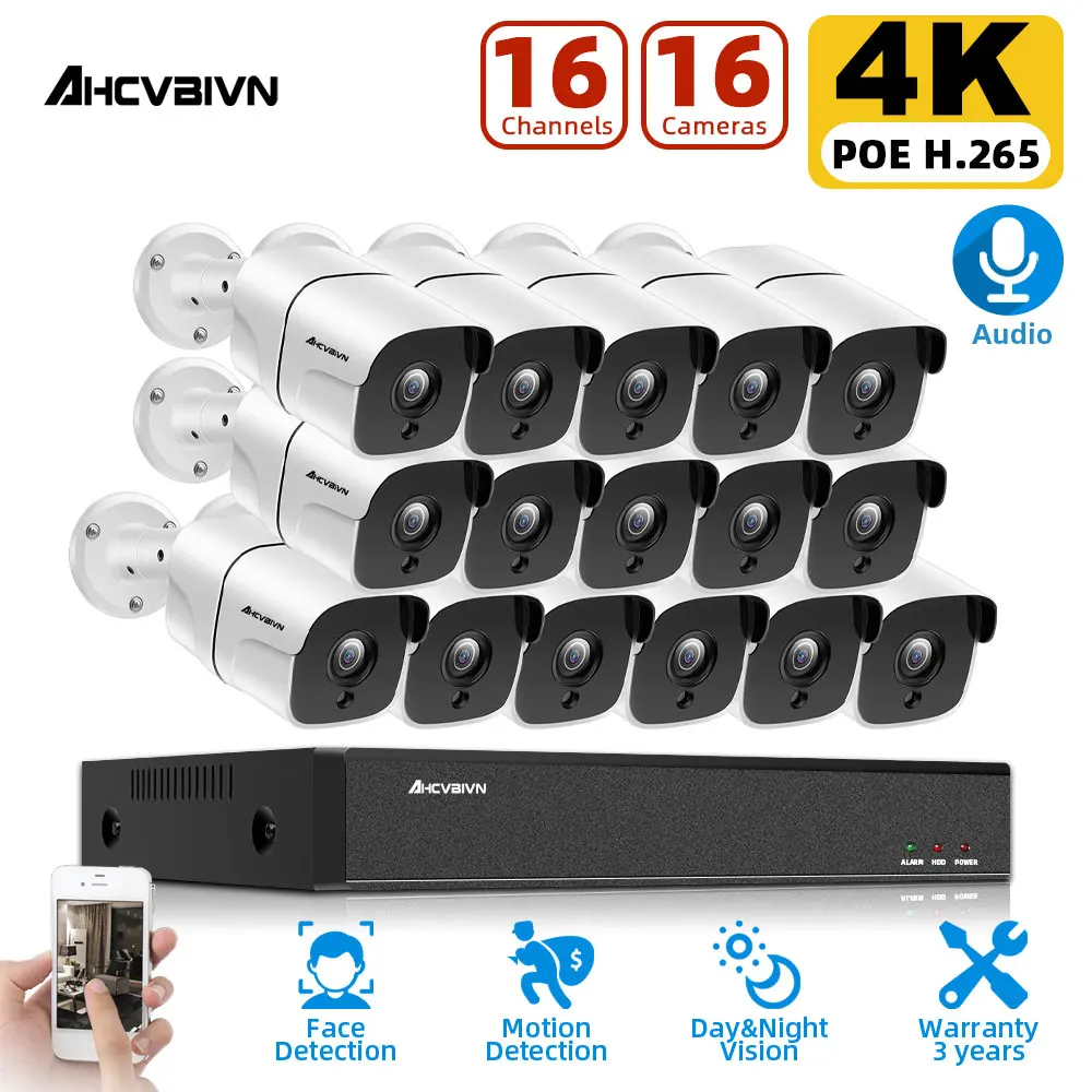 

Система видеонаблюдения H.265 4K Ultra HD POE, 16 каналов, уличный водонепроницаемый сетевой видеорегистратор 8 Мп, ip-камеры с питанием по POE s, система ...