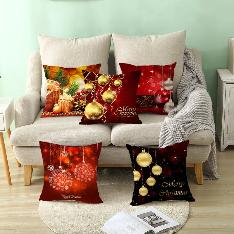

Fuwatacchi Red Black Background Cushion Covers New Christmas Bell Gift Decorative Pillows Covers for Home Sofa Throw Pillowcases