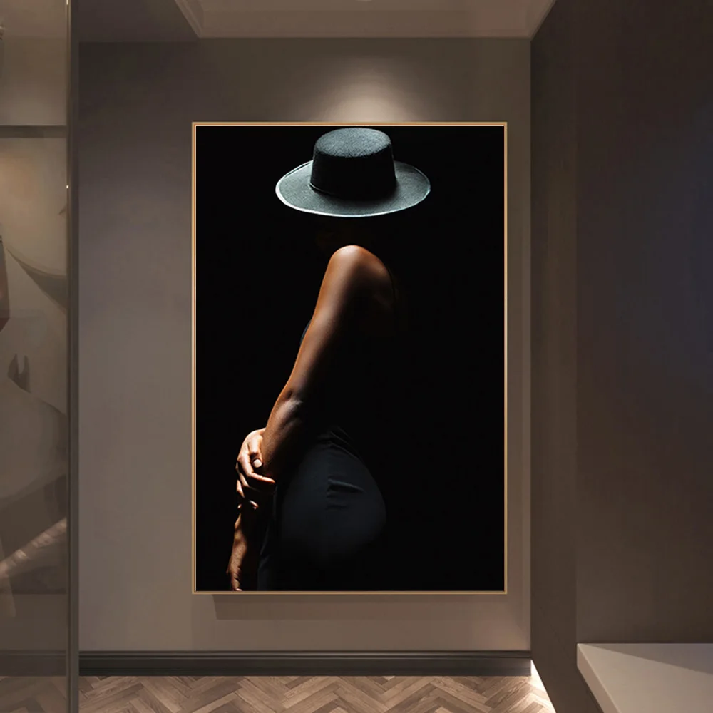 

Modern Sexy Woman Art Body Black Background Print Poster Abstract Painting Wall Art Pictures for Living Room Home Decor Cuadros