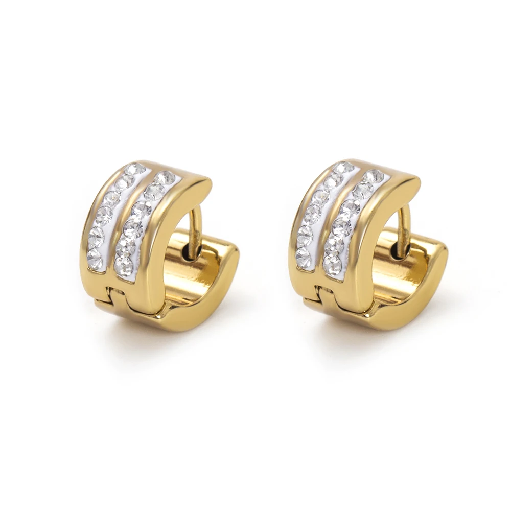 

Trend Gold Hoops White Rhinestone Titanium/Stainless Steel Hoop Earrings for Women Men Girls Jewelry and Accessoies Gift