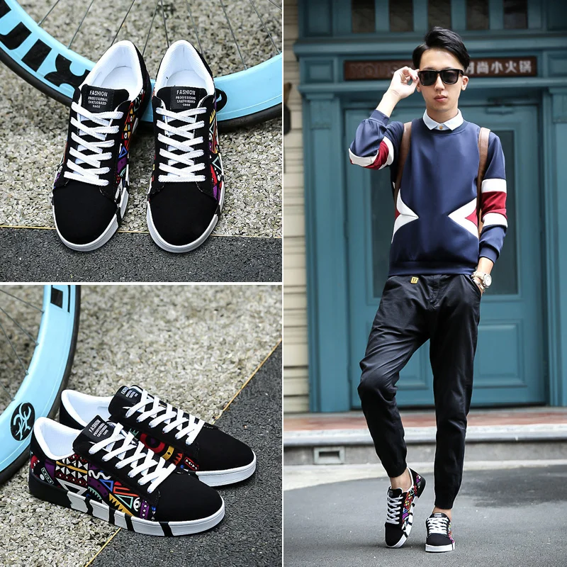 

New Trend Design Canvas Skateboarding Shoes Leisure Men's Sneakers Low Comfortable Cloth Shoes Men Student School Sport Shoes