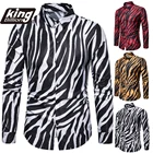 Рубашка мужская с длинным рукавом, Повседневная модная индивидуализированная с принтом зебры, для ночного клуба, европейские размеры
