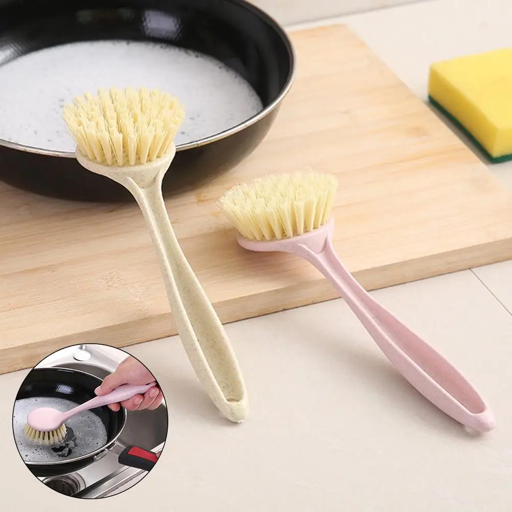 

Kitchen Long Handle Wheat Straw Washing Pot Dish Brush Cleaner Cleaning Tool