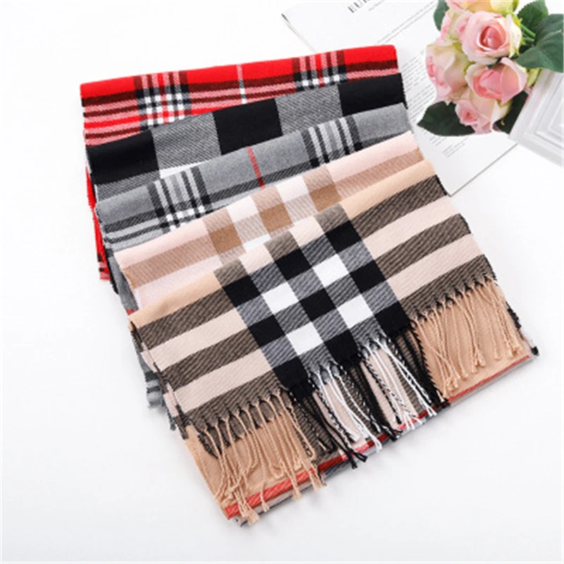 

2021 Winter Scarf For Women Shawls Wrap Fashion Plaid Warm Thick Cashmere Scarves Lady Pashmina Female neck warmer scarfs