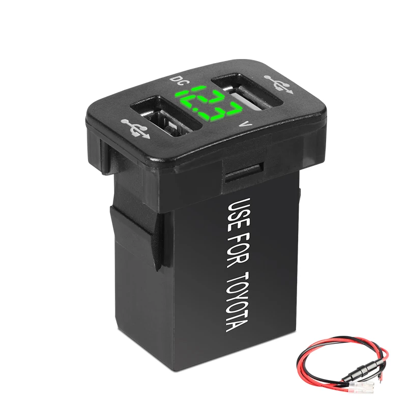 

New Dual USB QC Car Socket Charger 12-24V Voltmeter LED Car Accessories Power Adapter For Toyota Quick Charge For Mobile Phone
