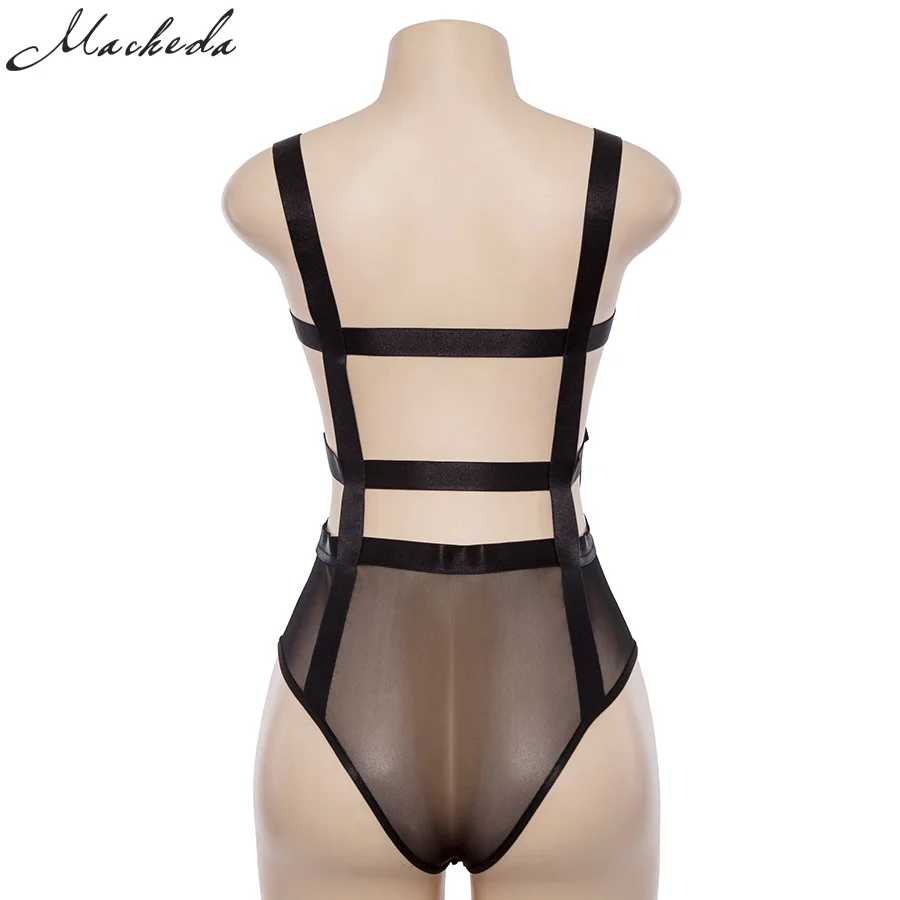 Macheda Женский сетчатый прозрачный боди комбинезон с разрезами на бретелях| |