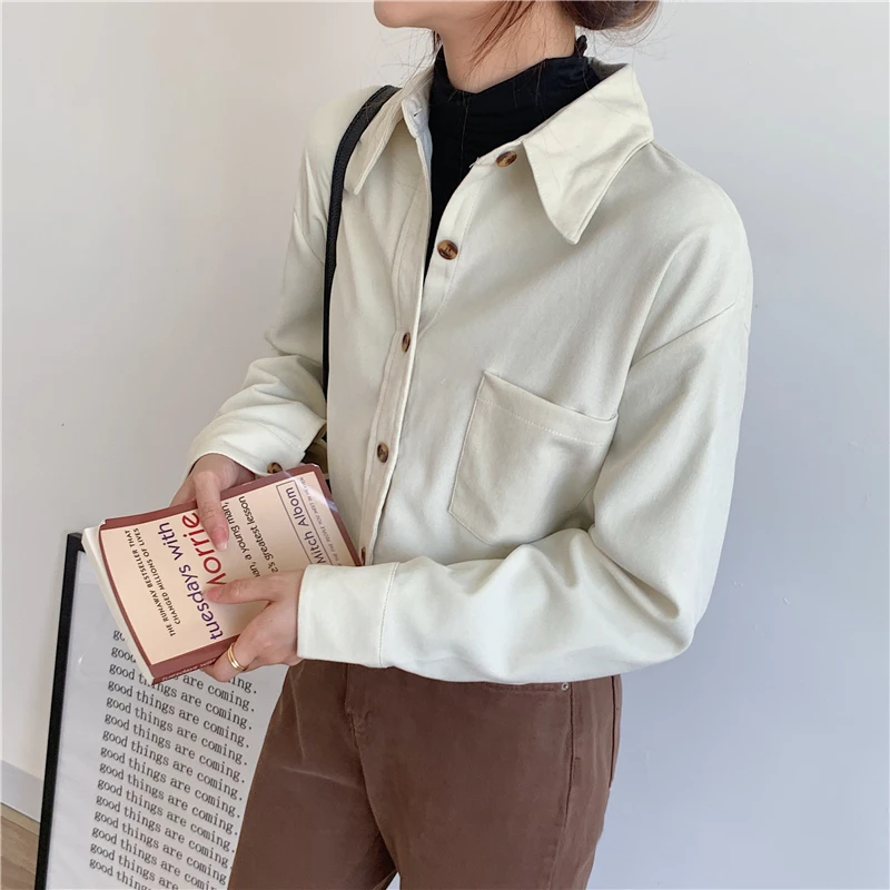 

HziriP New Spring Autumn OL Elegant Basic Lapel Shirt Women Solid Blouses Tops Loose Long Sleeve Work Wear Woman Shirts 4 Colors