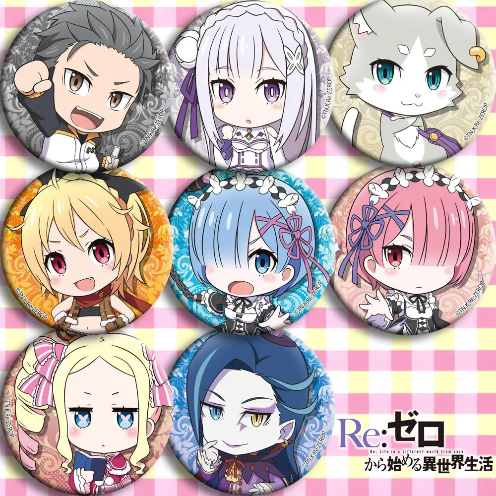 

Anime Life in a different world from zero Cosplay Badge Cartoon Brooch Pins Collection Bags Badges For Backpacks Button gifts