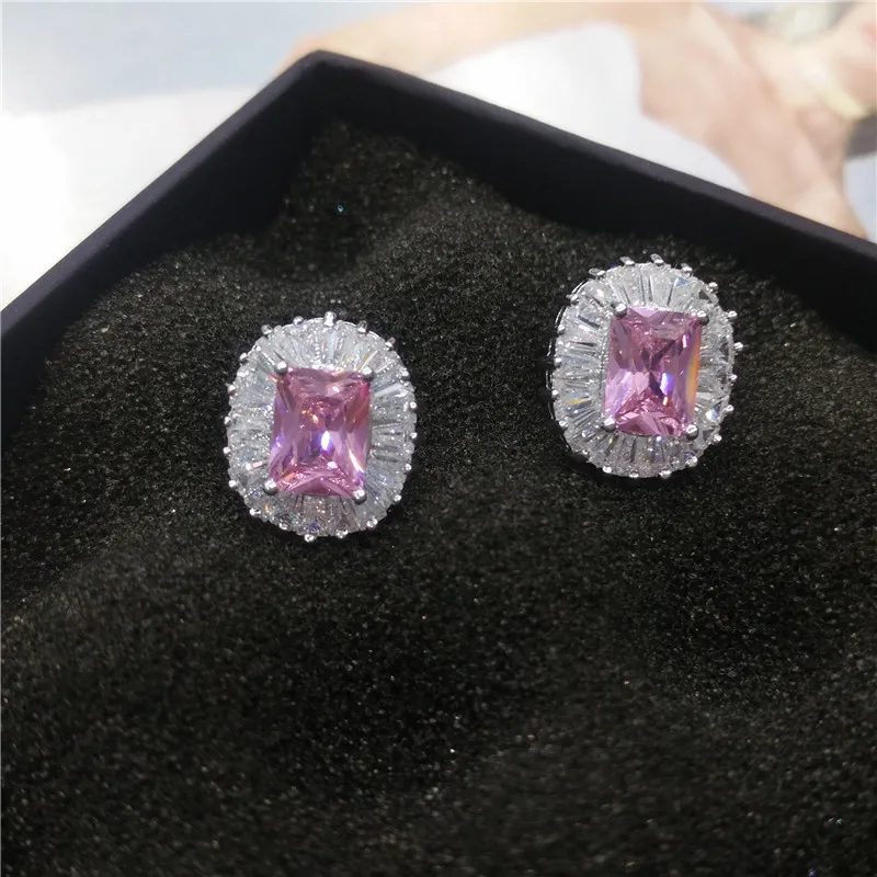 2017 office Caeeer Princess Cut Yellow pink Zircon Earring Stud with AAA Grade Micro Paved CZ Luxury for Women | Украшения и