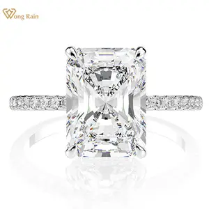 Wong Rain, классическое свадебное обручальное кольцо из 100% серебра 925 пробы с муассанитом 8*11 мм