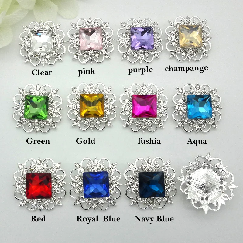 

33mm 30pcs/50pcs Large GLASS Christmas Metal Rhinestone Buttons Square Rhinestones Wedding Bouquets Button RMM121