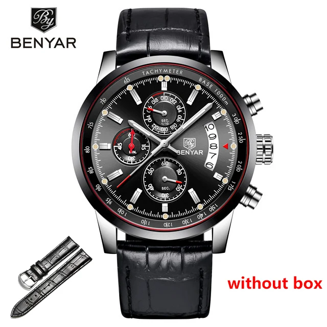 L-silver black Мужские часы BENYAR, новинка, топ класса люкс, бренд, Бизнес Стиль, дата, мужские часы, сетка, нержавеющая сталь, кварцевые часы с хронографом, zegarek meski - Цвет: L-silver black