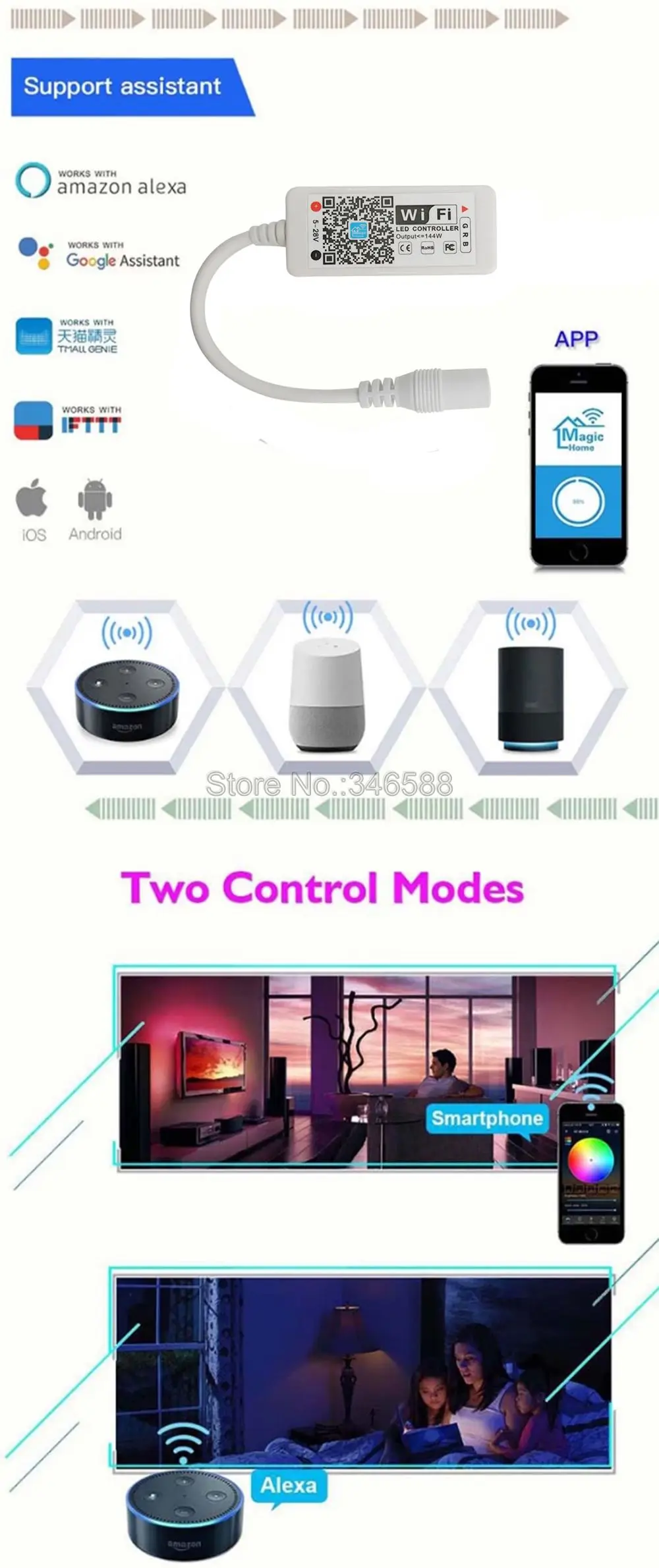 Мини WiFi контроллер Magic Home WiFi RGB светодиодный контроллер DC5-28V приложение управление Alexa Google Home Голосовое управление для RGB светодиодной ленты