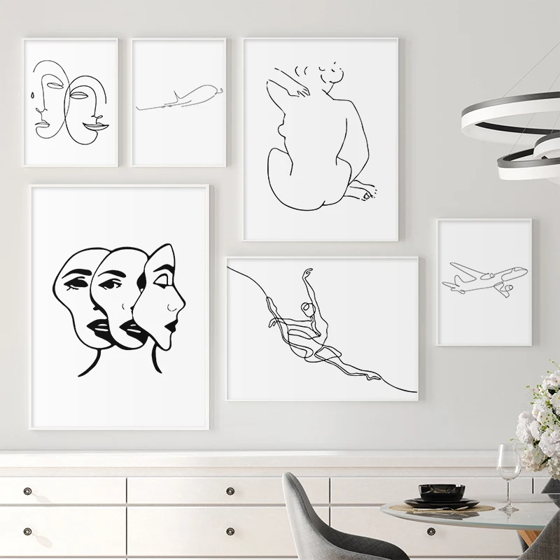 Абстрактный леди линия рисунок Скандинавская Картина на холсте Wall Art тела
