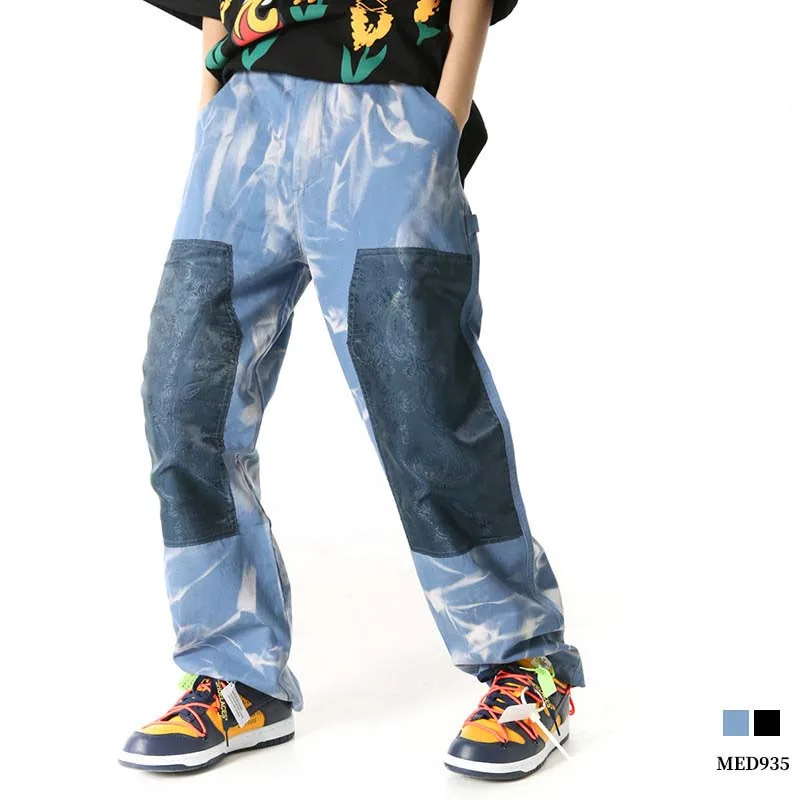 UNCLEDONJM цвет блок мужские джинсовые брюки хип хоп джинсы свободного покроя черные