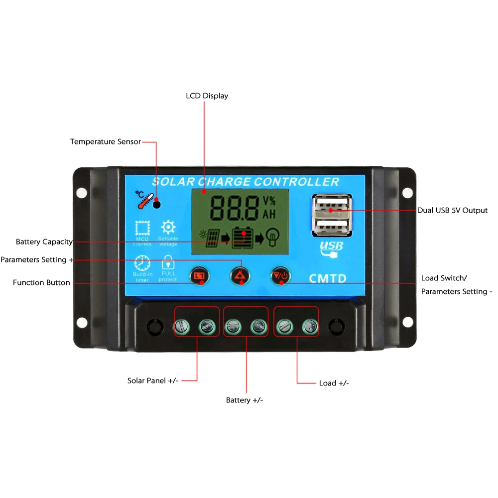 12 6 V Контроллер заряда PWM контроллеры LCD двойной USB зарядный регулятор для панели