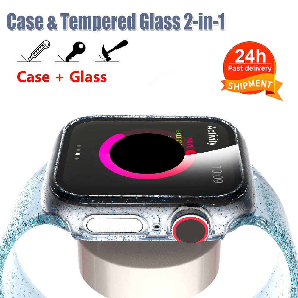 Full cover for Apple Watch series 5 4 3 2case transparent bumper hard frame case with glass film iWatch 4screen protector | Наручные часы