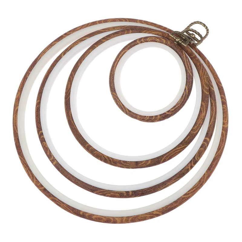 

4 Pcs Embroidery Hoops Imitated Wood Cross Stitch Hoops Set Embroidery Tool for DIY Craft Cross Stitch Embroidery