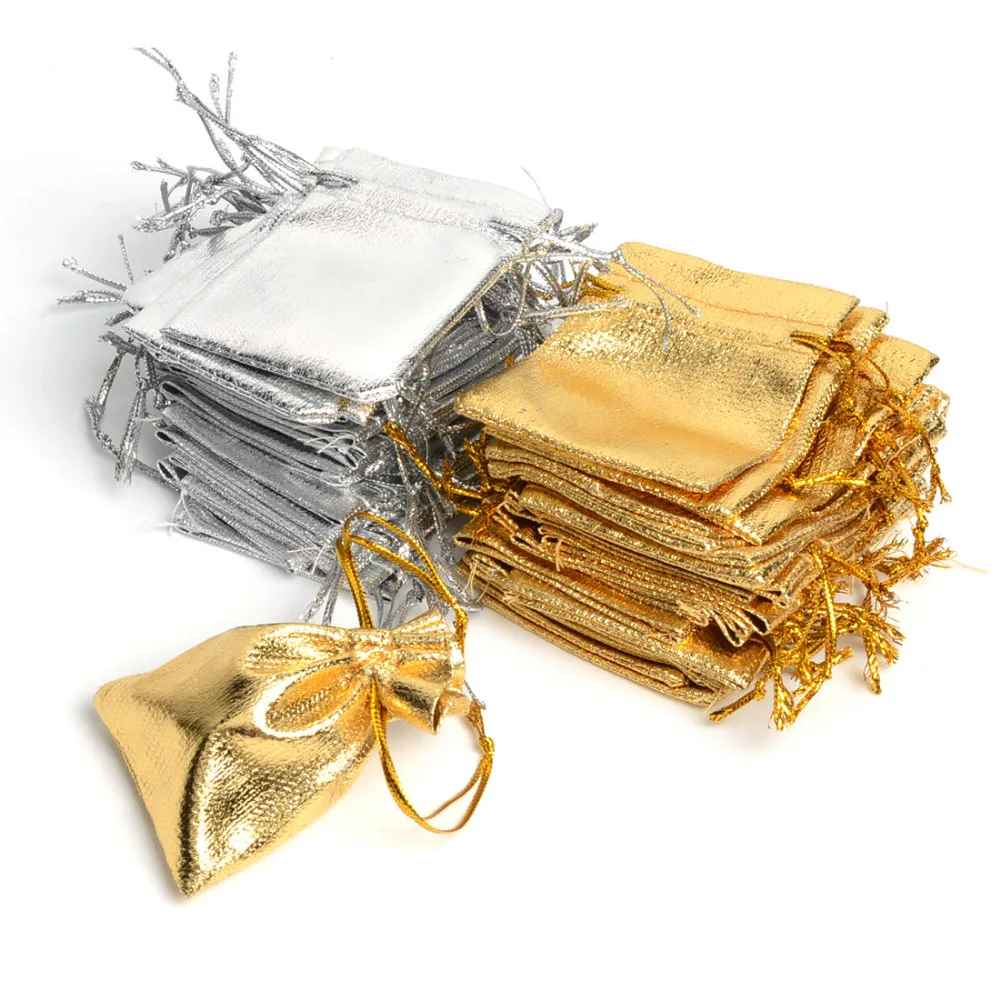 

50Pcs/lot 7x9cm 9x12cm Gold Fabric Bags Organza Jewelry Packaging drawstring Velvet Gift Bags & Wedding Favor Pouches Jewellery