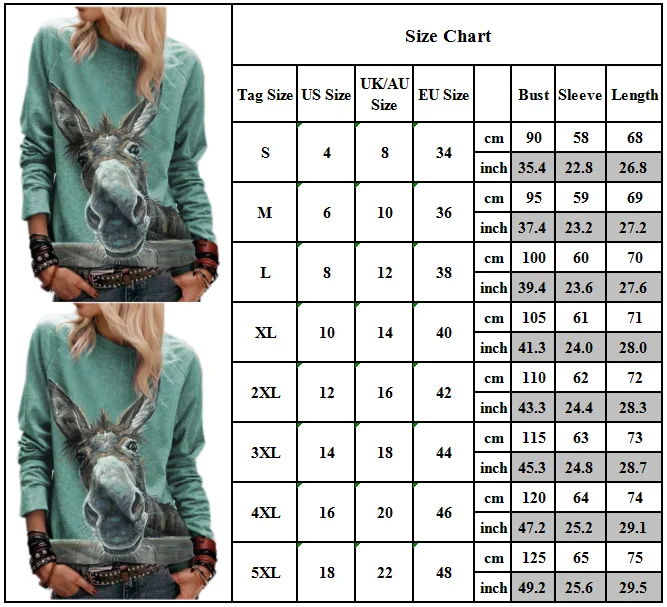 

t Shirt Women Autumn Spring 3D Animal Printed Casual Crew Neck T Shirt Plus Size Pullover Female t Shirt Long Sleeve Tops