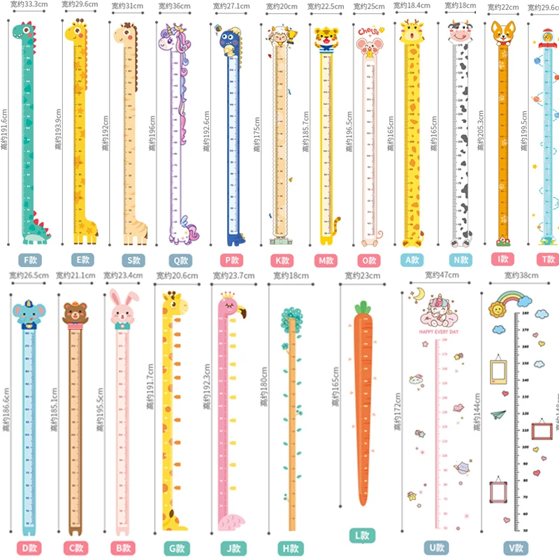 Детская линейка с таблицей роста динозавров единороги коровы медведь измеритель