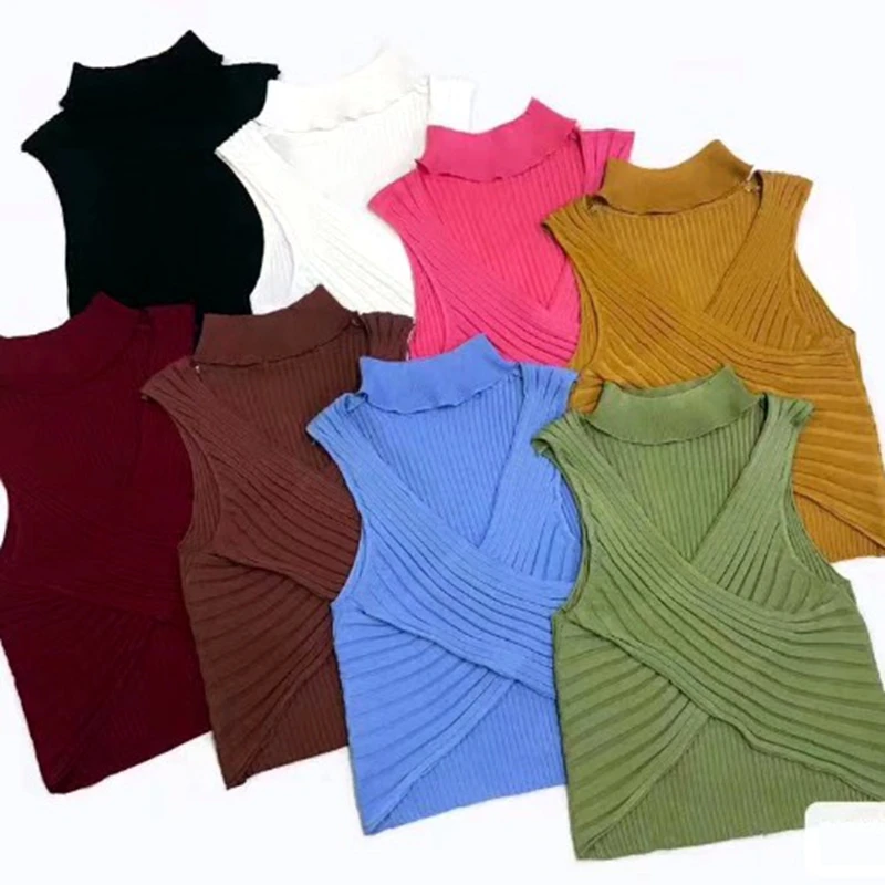 

Girls Korean Crop Top Hoodie Summer V Neck Cropped Teens Knitting T-shirt Women Sexy Bandage Tanks Solf Lingerie Bustier Top