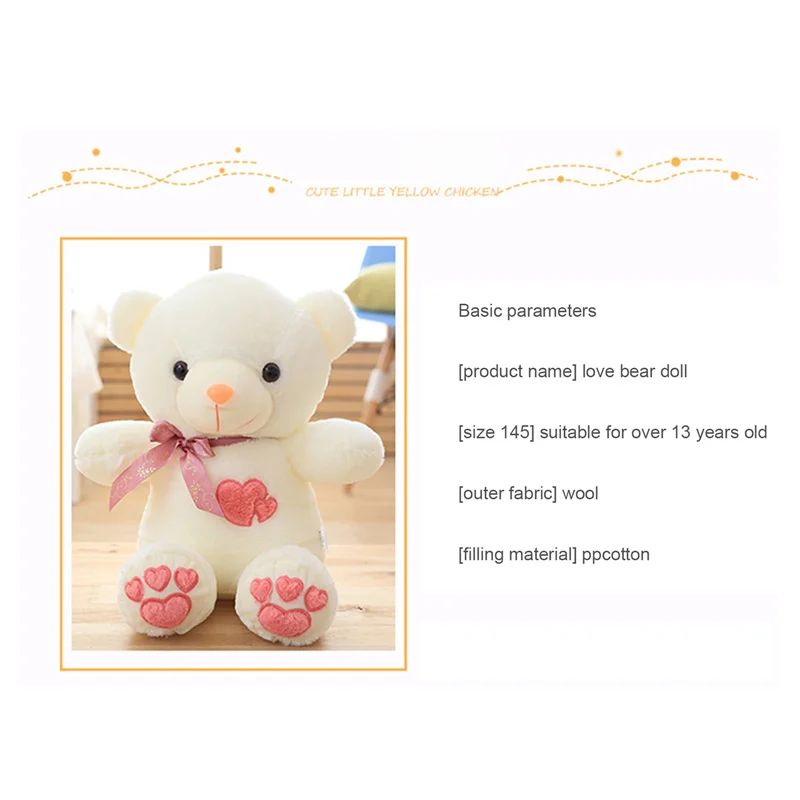 

Cartoon Bear Shaped Plush Doll Love Heart Embroidery Colorful LED Stuffed Toy for Valentine's Day Gifts (Batteries Not Included)