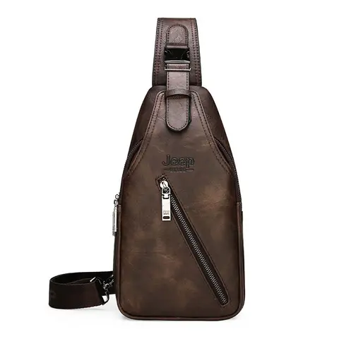 JeepBuluo Brand Bag de peito Men Sling Crossbody Bag Man's Crossbody Bag Split couro de alta qualidade para o homem