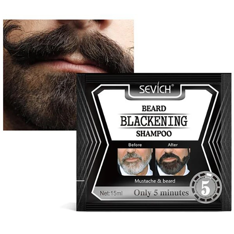 

5Mins Blackening Beard Shampoo Dye Beard Into Black 15ml Herb Natural Faster Blackening Beard Coloring Grey Removal