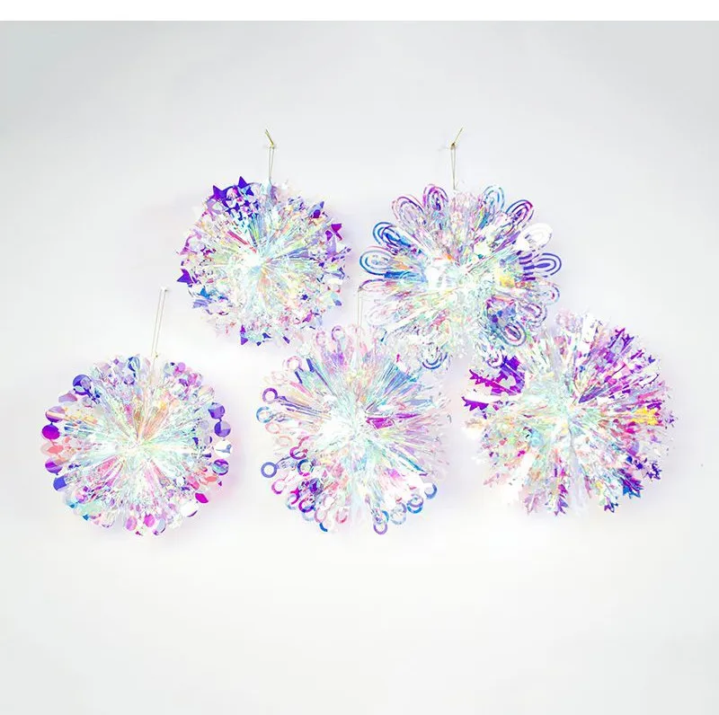 Colorful Reflected Light Laser Flower Star Christmas Ornament Tree Top Hanging Pendant Home Party Decor Accessories | Дом и сад