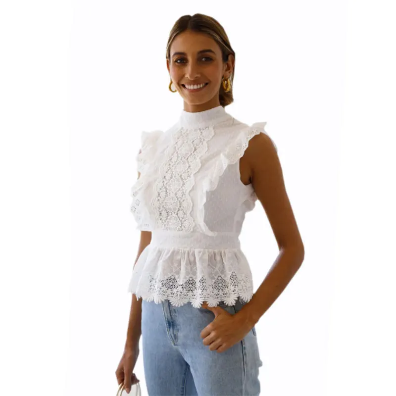

KNOYEER Sexy Backless Lace Blouse Shirts Women Tops Vintage White Floral Embroidery Ruffled Summer Boho Blouses Party 2021