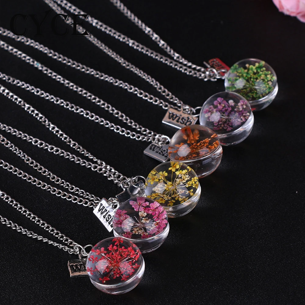 

2021 Lucky Four Leaf Clover Dandelion Glass Ball Pendant Titanium Steel Necklace For Women Men Sweater Chain Jewelry Accessories
